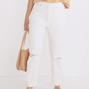 Madewell The Ripped Slim Boyjean Womens Size 27 White High Rise Crop Boy Jean